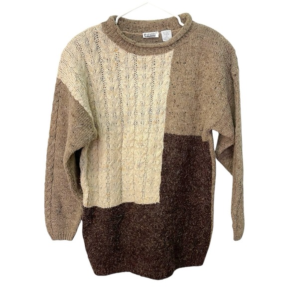 Capacity Other - Capacity L Brown Colorblock Sweater Cable Knit Wool Blend Vintage Grandpa Core